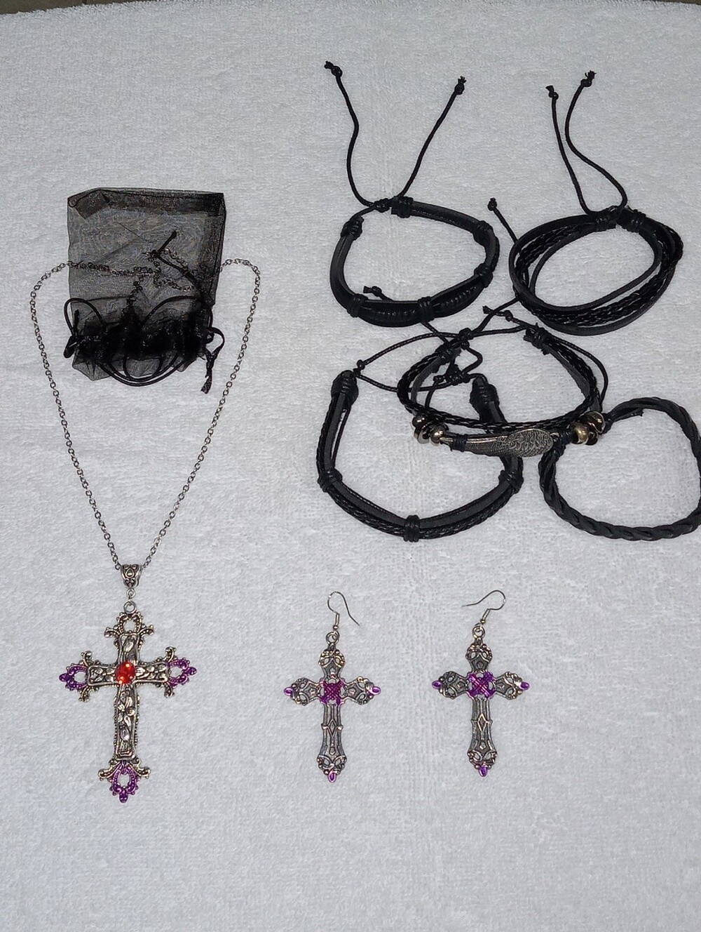Cross Pendant Necklace, Wrist Bands and Earring Set